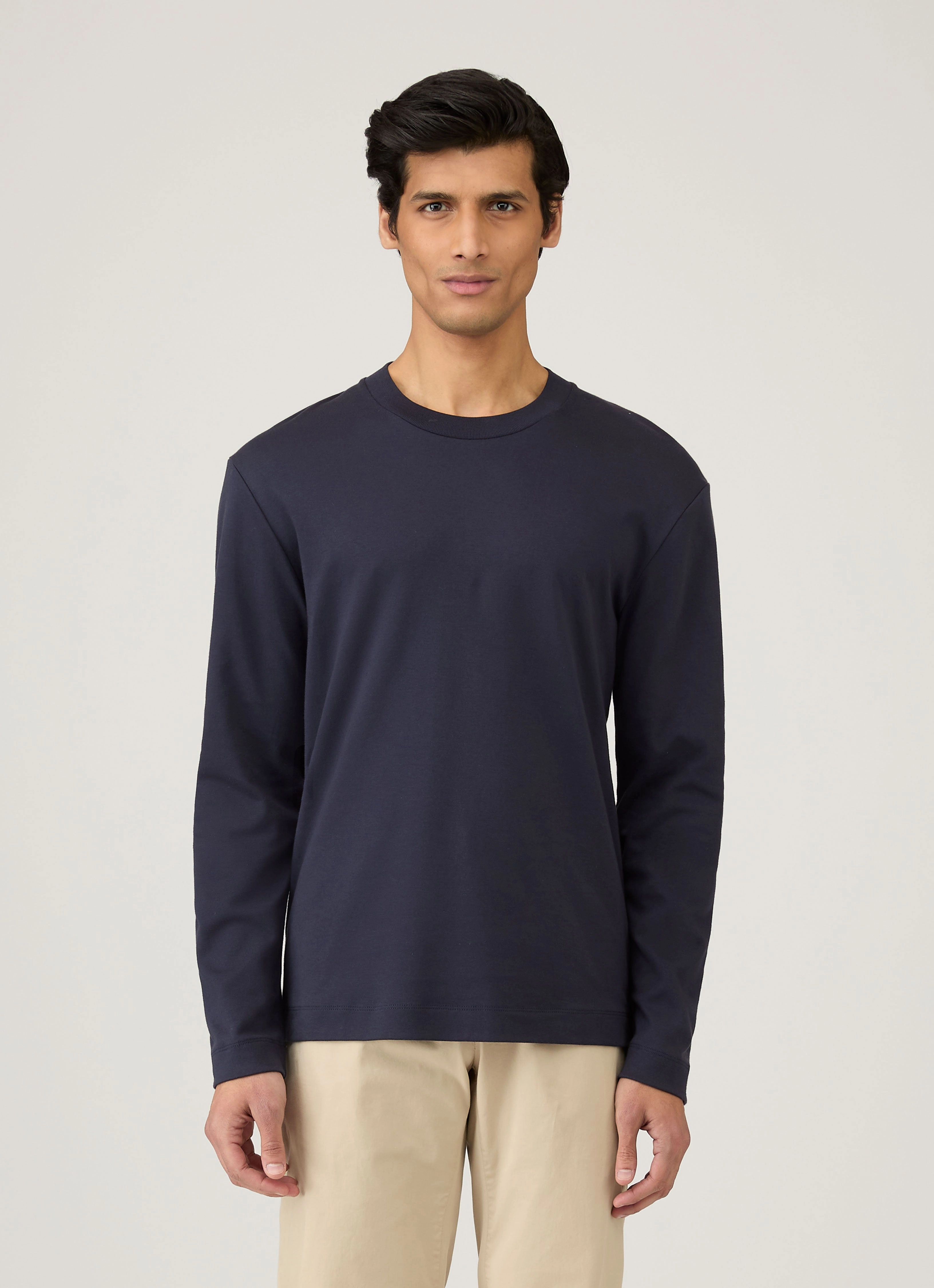 Premium Collection Men's Long Sleeve Heavyweight T-shirt in Navy
