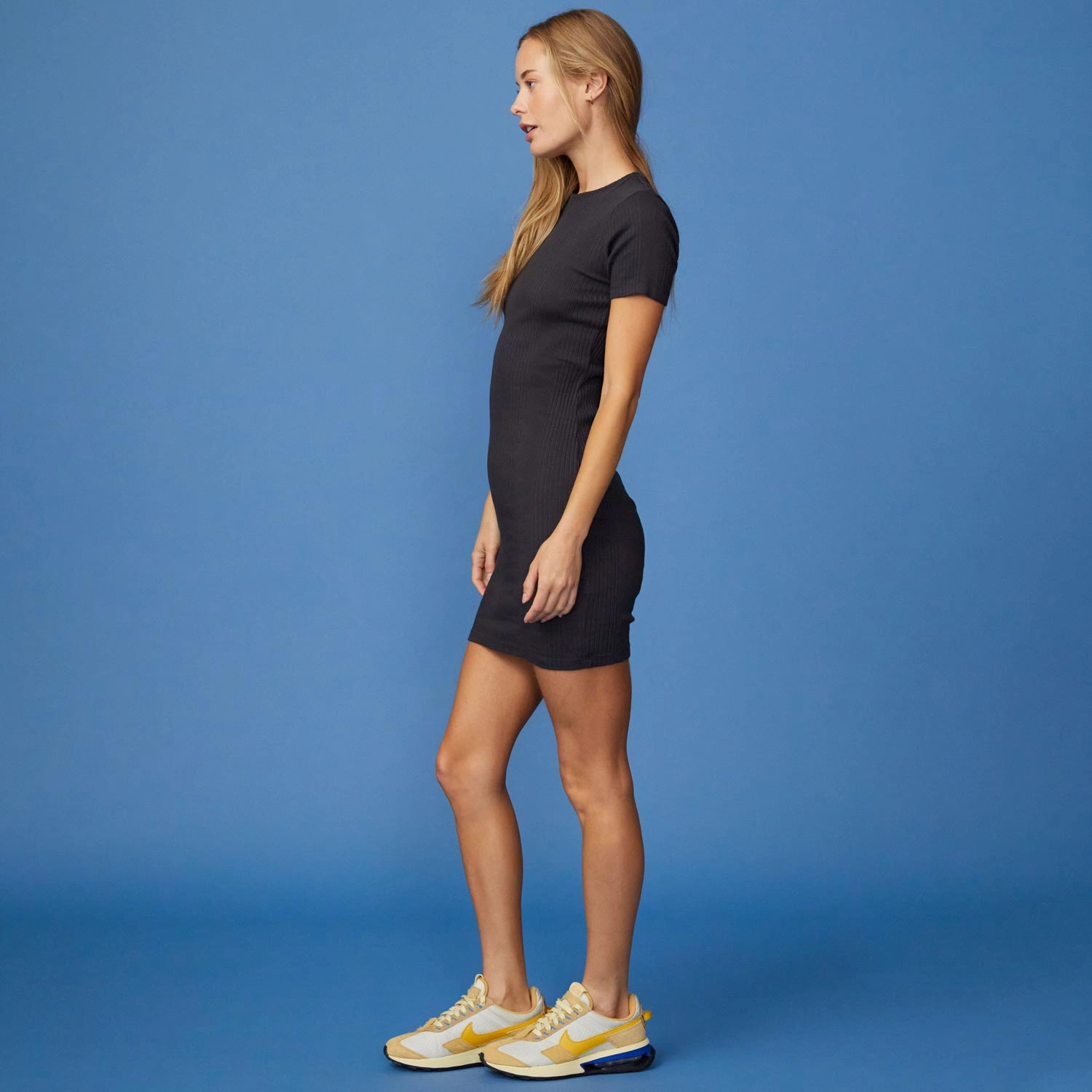 Premium Feel Varigated Rib Short Sleeve Cut Out Dress