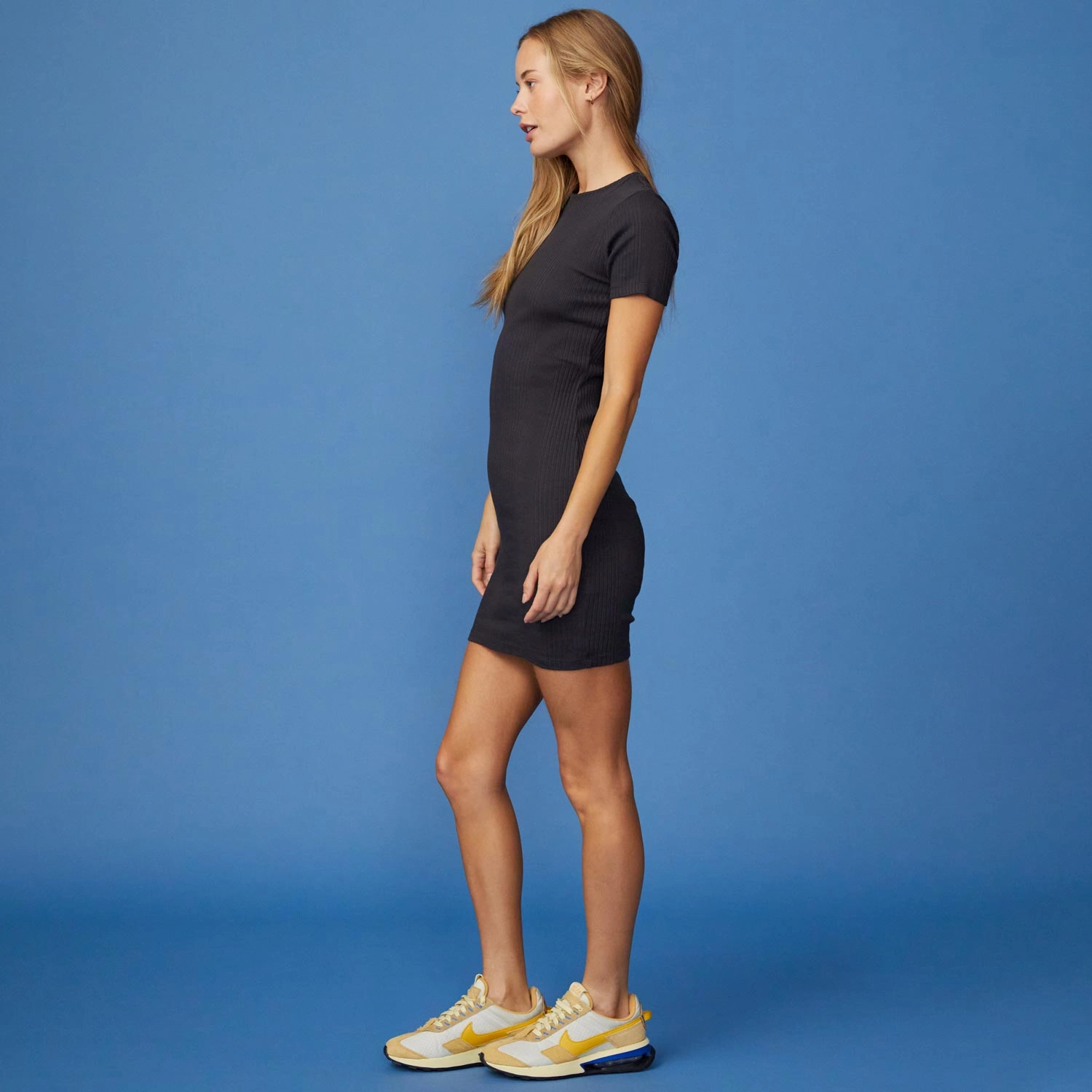 Premium Feel Varigated Rib Short Sleeve Cut Out Dress