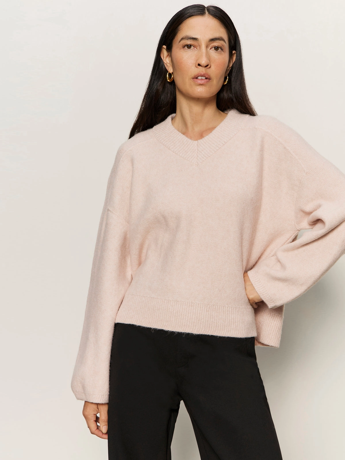 Premium Knit Dreamy V Neck Sweater Heather Rose