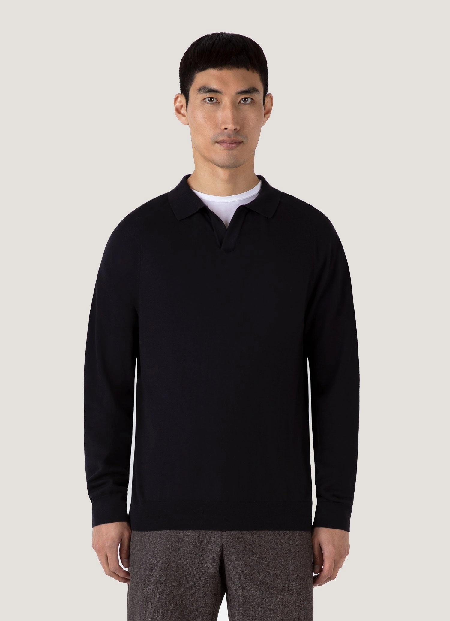 Premium Shape Men's Sea Island Cashmere Polo Shirt in Black