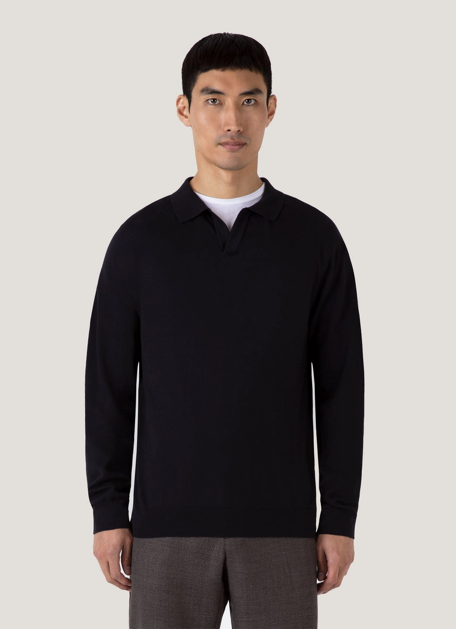 Premium Shape Men's Sea Island Cashmere Polo Shirt in Black