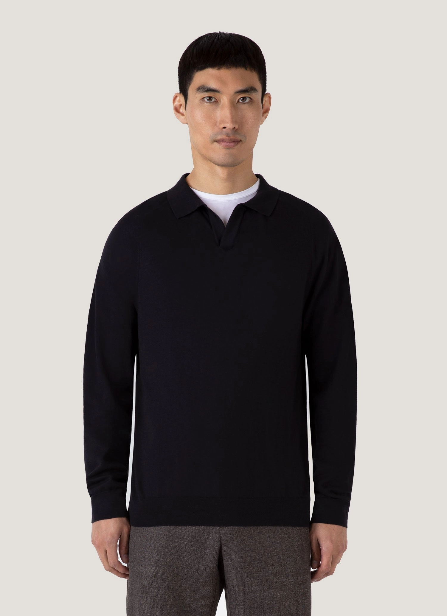 Premium Shape Men's Sea Island Cashmere Polo Shirt in Black