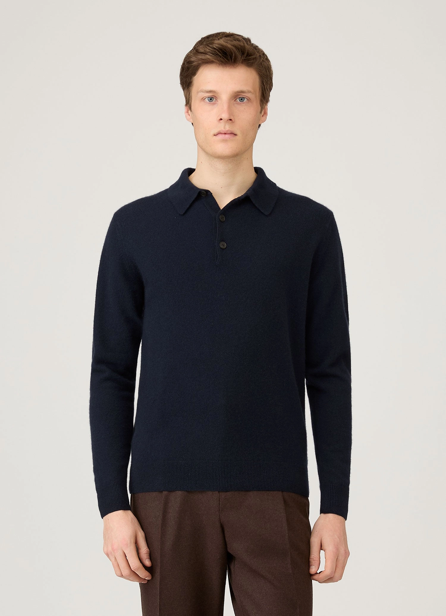 Premium Style Lounge Men's Cashmere Polo Shirt in Navy