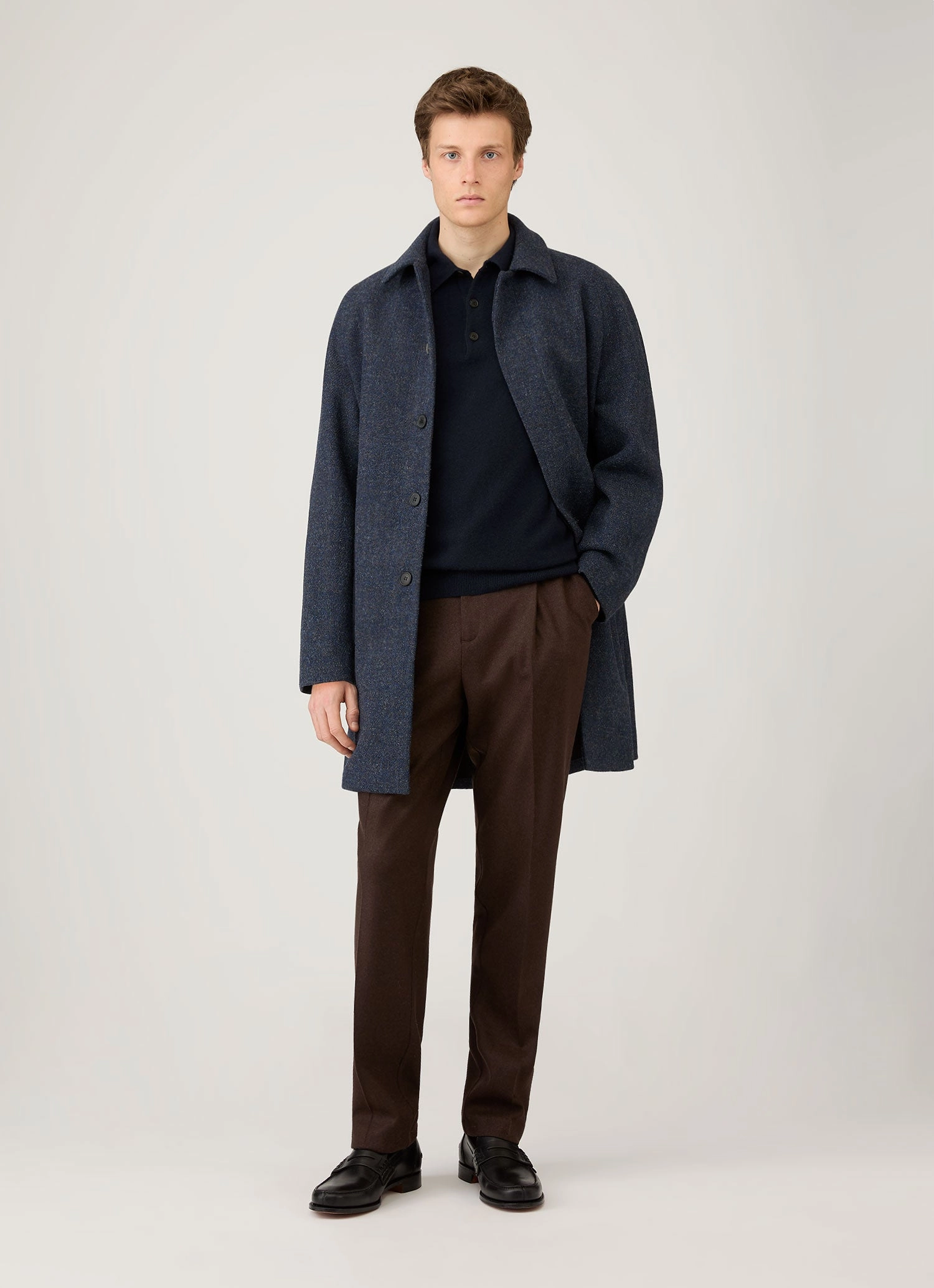 Premium Style Lounge Men's Cashmere Polo Shirt in Navy