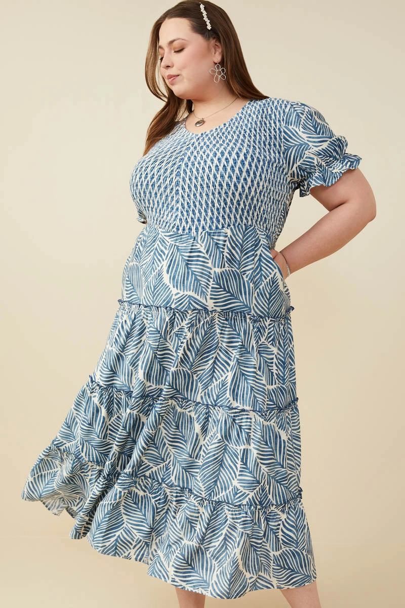 Print Block Botanical Smocked V Neck Dress Fresh Look