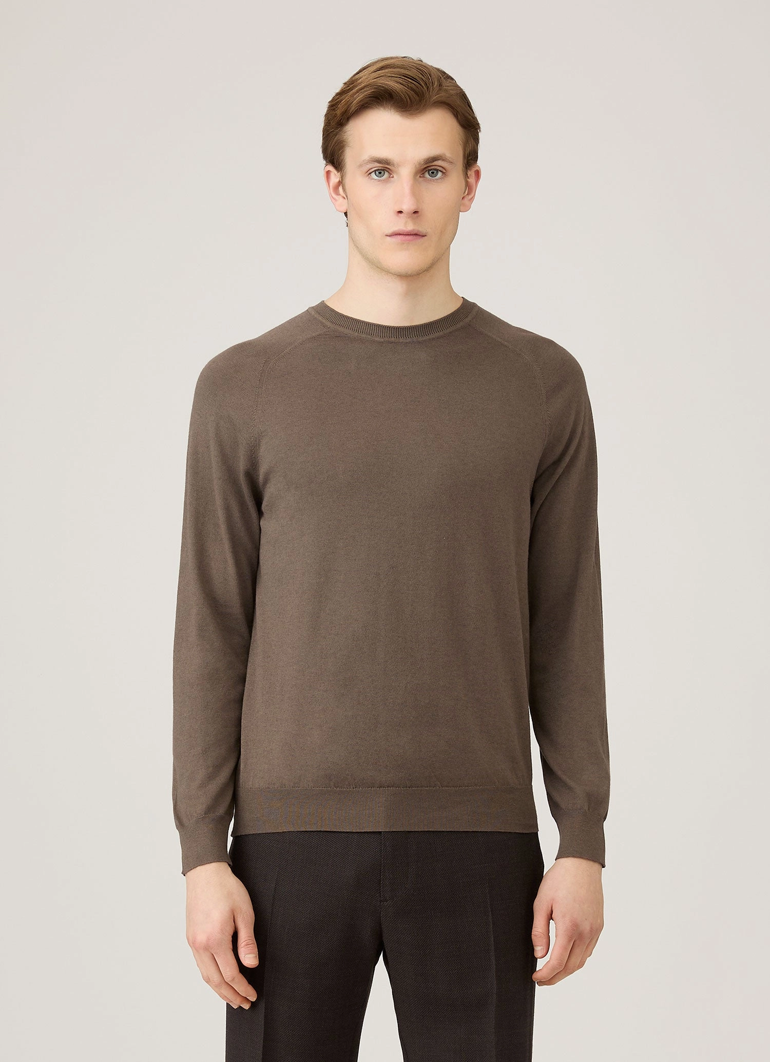 Print Decoration Men's Sea Island Cashmere Crew Neck Jumper in Bark