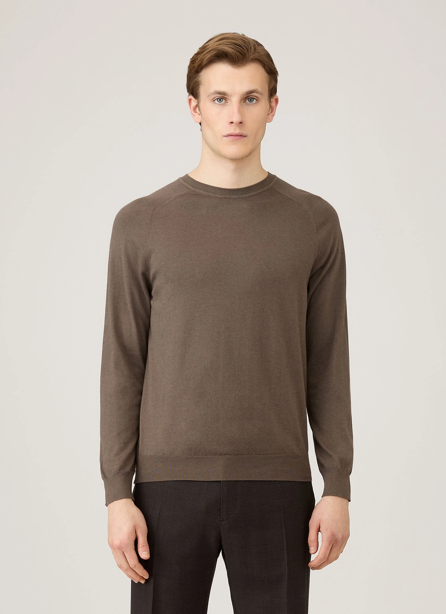 Print Decoration Men's Sea Island Cashmere Crew Neck Jumper in Bark