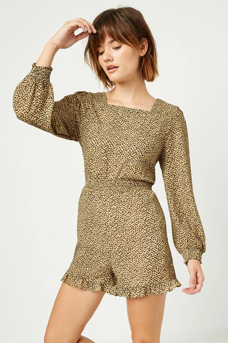 Confident Mood Crisp Finish Printed Long Sleeve Smock Waist Romper