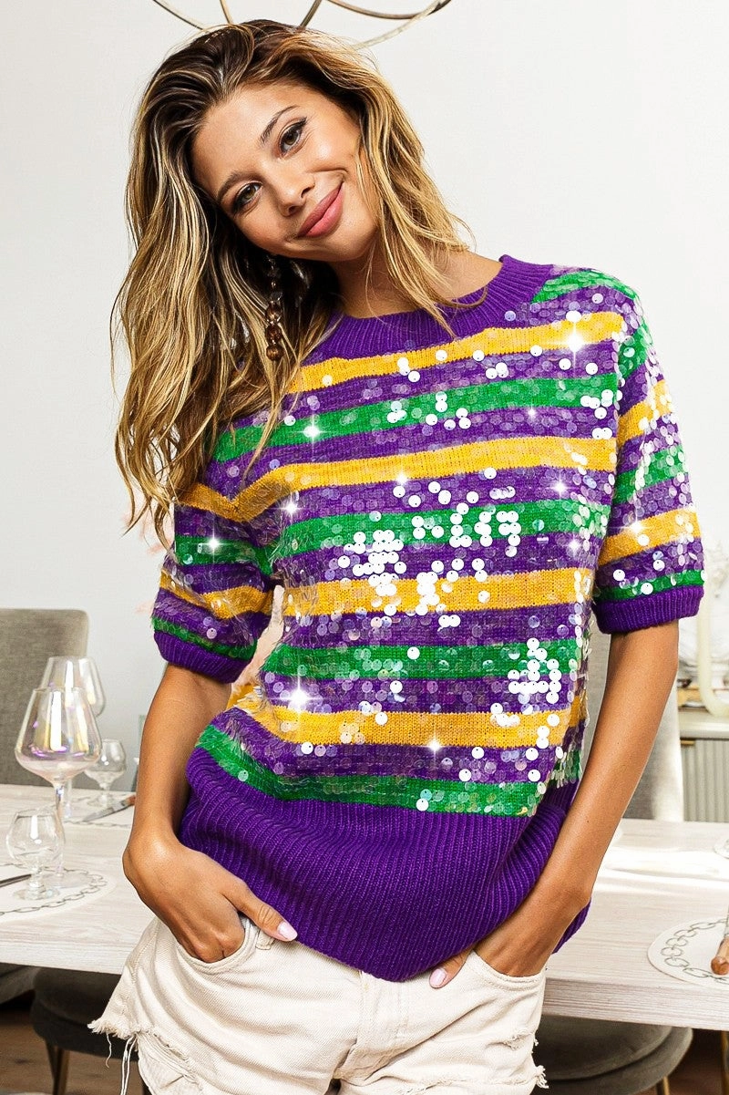 Classic structured dress IP8707G-01 | CLEAR SEQUIN MARDI GRAS SWEATER