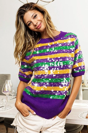 Classic structured dress IP8707G-01 | CLEAR SEQUIN MARDI GRAS SWEATER