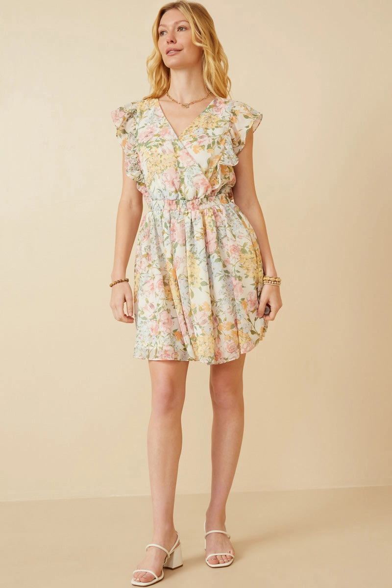 Soft Floral Ruffle Detail Surplice Dress Dew Glow Balanced Texture