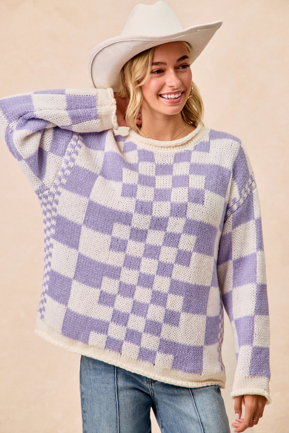 IP6411G-01 | MIXED VINTAGE CHECKERED CHUNKY SWEATER Active Wear