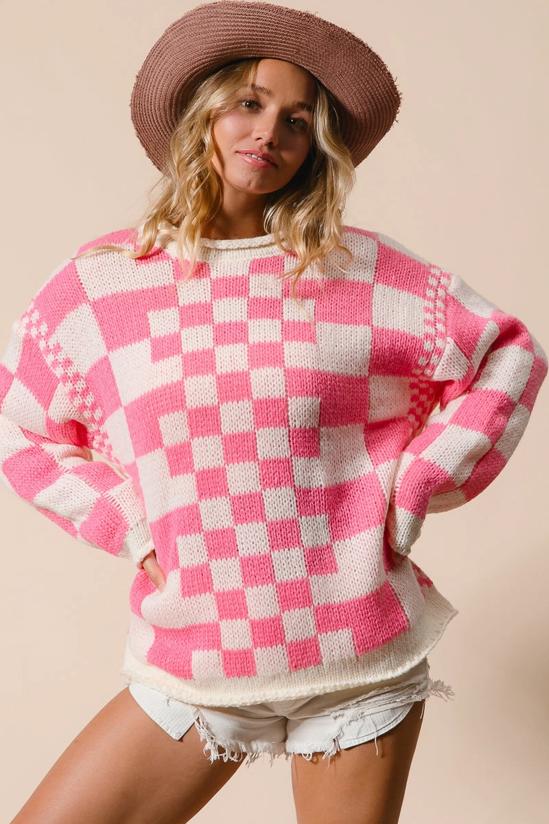 IP6411G-01 | MIXED VINTAGE CHECKERED CHUNKY SWEATER Crisp Look Winter Layers