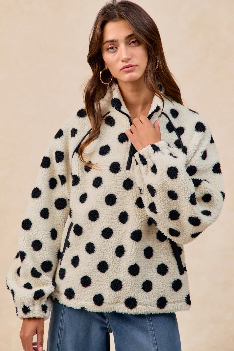 IT4755S-02 | POLKA DOT SHERPA HALF ZIP UP TOP WITH SIDE POCKET Warmth Without Bulk