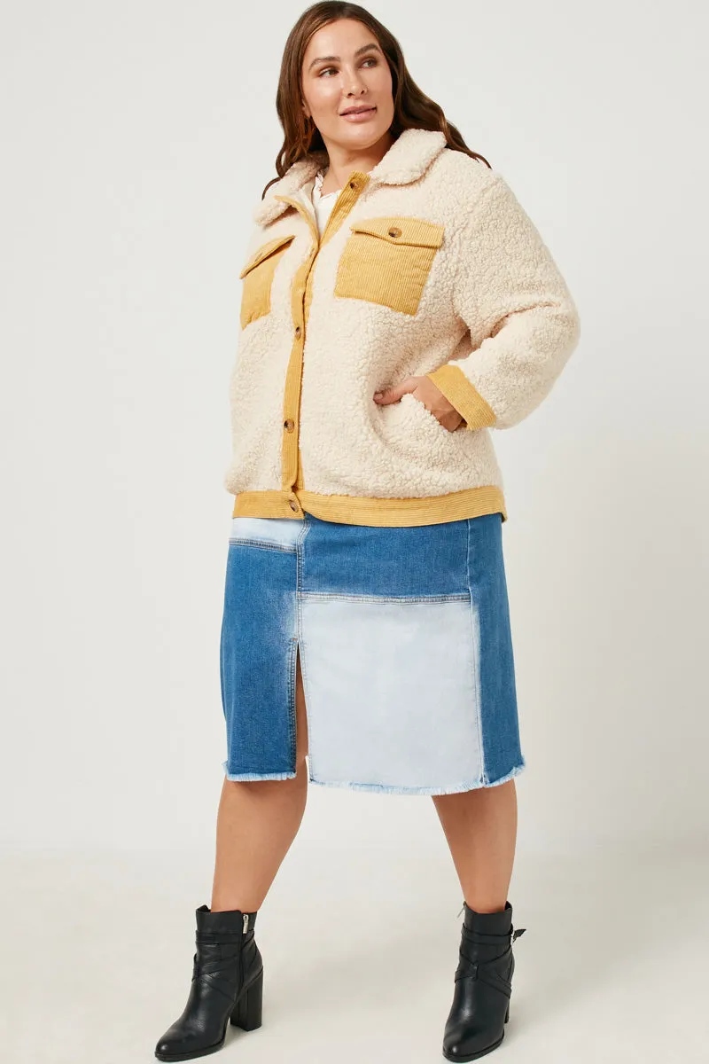Contrast Corduroy Trimmed Button Up Sherpa Jacket Weekend Style