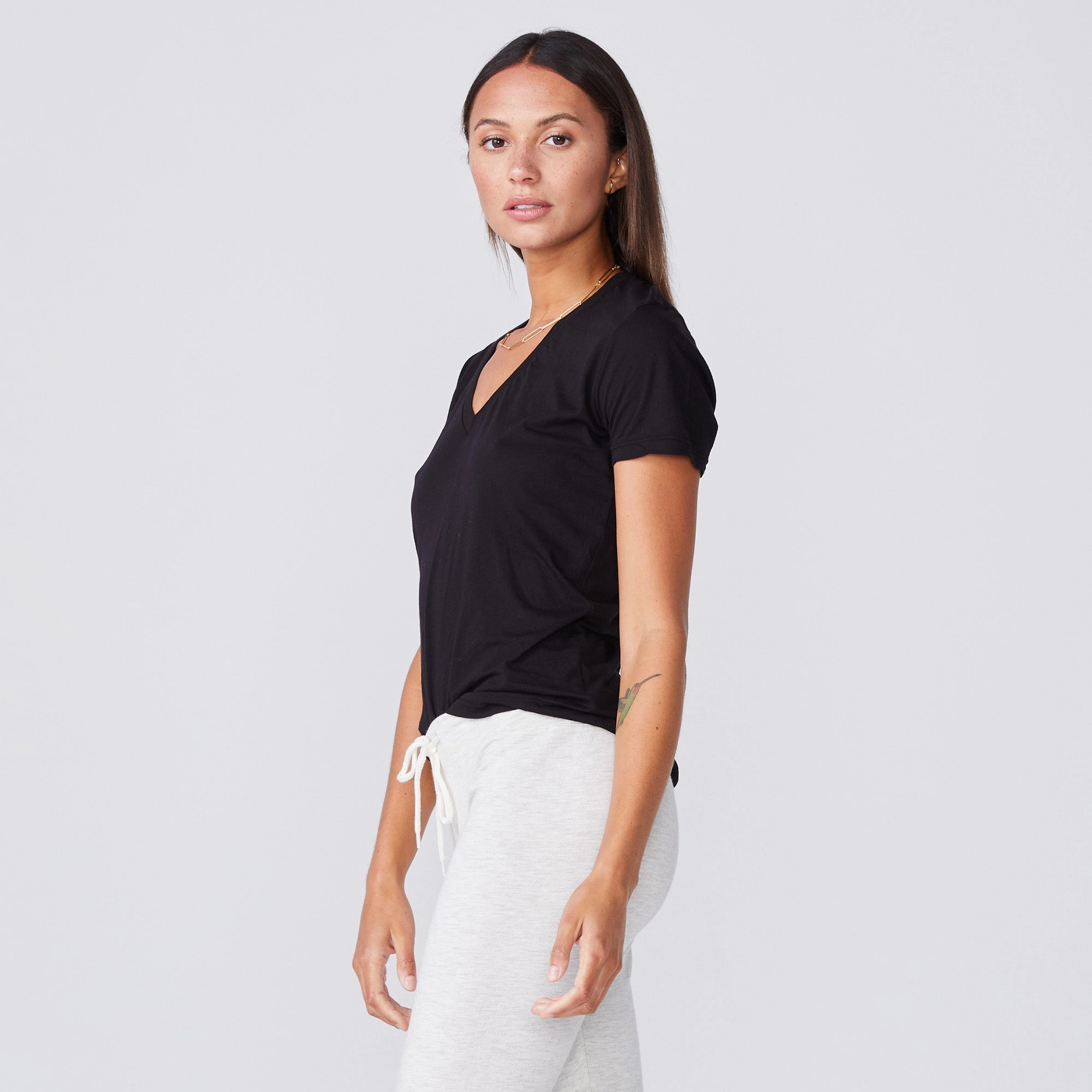 Quick-Dry Fabric Tissue Fitted V Neck Tee