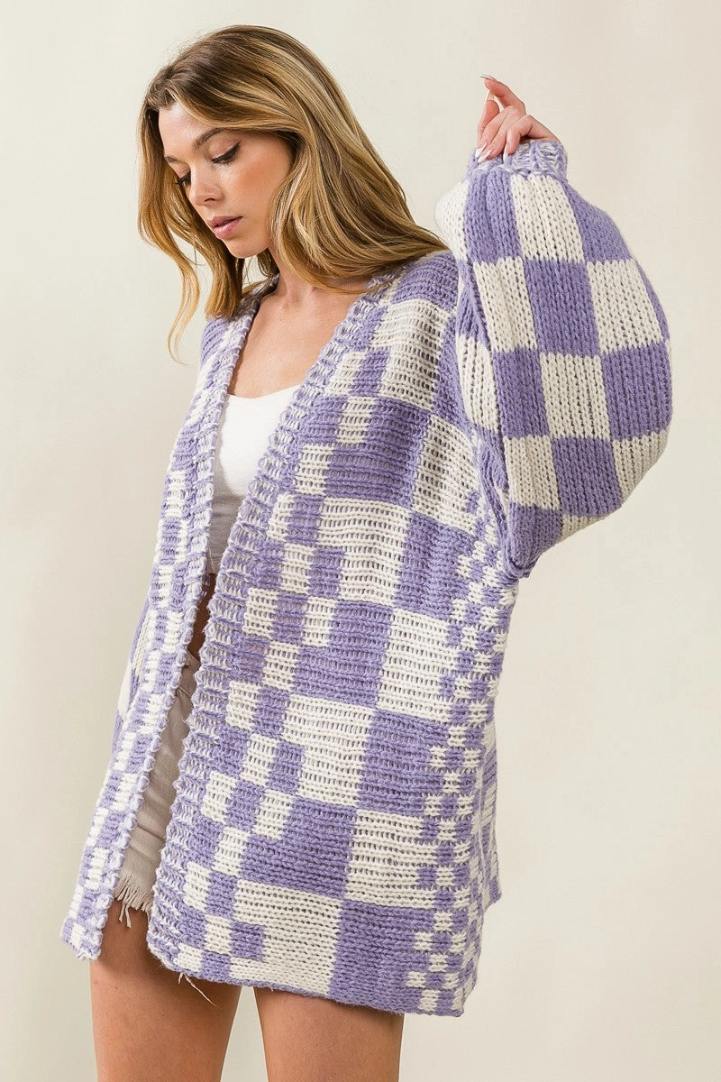 IP6171G-01 | MIXED CHECK PATTERN LOOSE FIT CHUNKY CARDIGAN Outdoor Activity