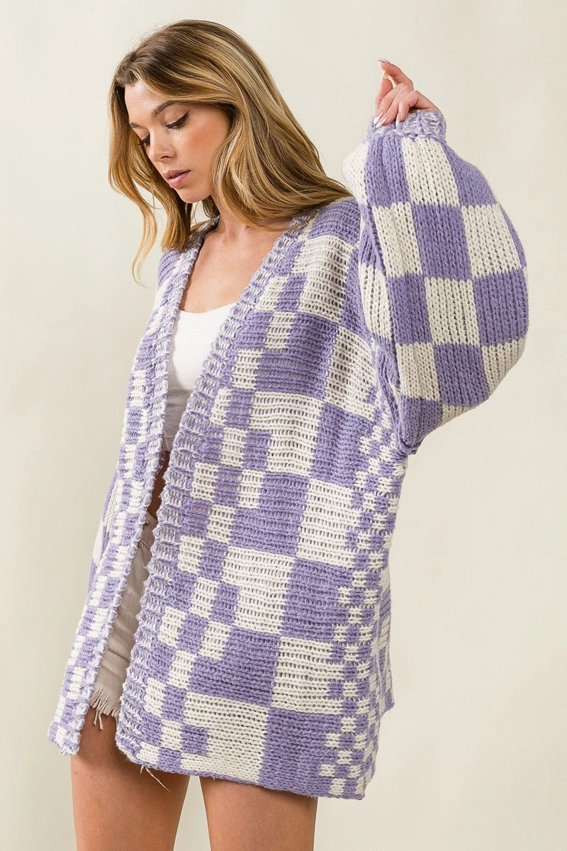 Winter Ready IP6171G-01 | MIXED CHECK PATTERN LOOSE FIT CHUNKY CARDIGAN