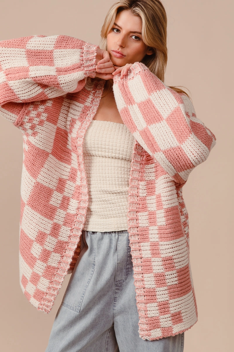 Light Day Jacket Soft Shell IP6171G-01 | MIXED CHECK PATTERN LOOSE FIT CHUNKY CARDIGAN