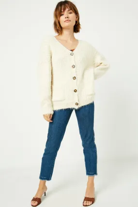 Sleek Layers Smart Weather Style Fuzzy Popcorn Sweater Knit Cardigan