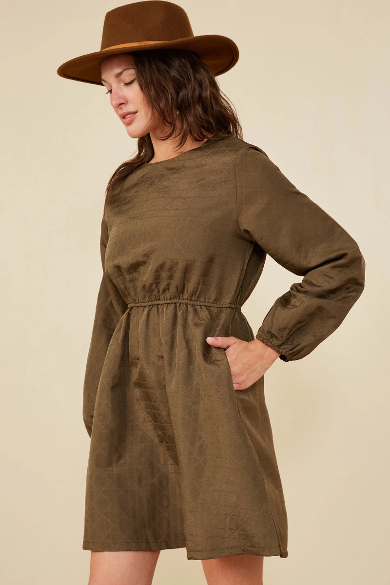 Quilted Long Sleeve A Line Dress Work Fitwear Autumn Ready