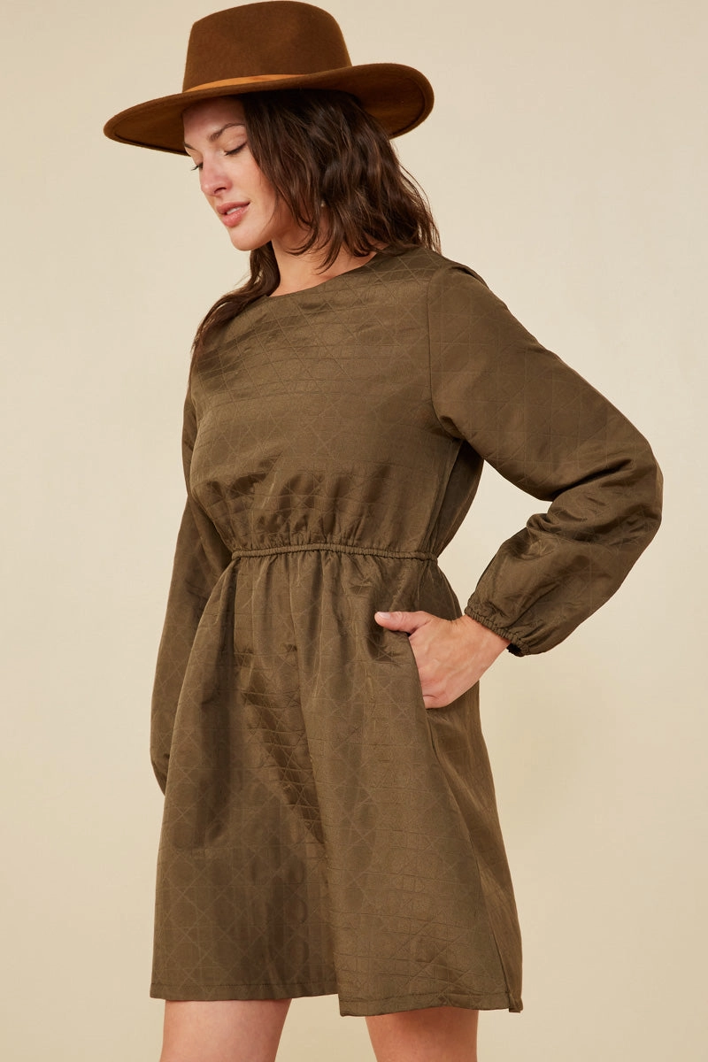 Pure Fabric Casual Edge Quilted Long Sleeve A Line Dress