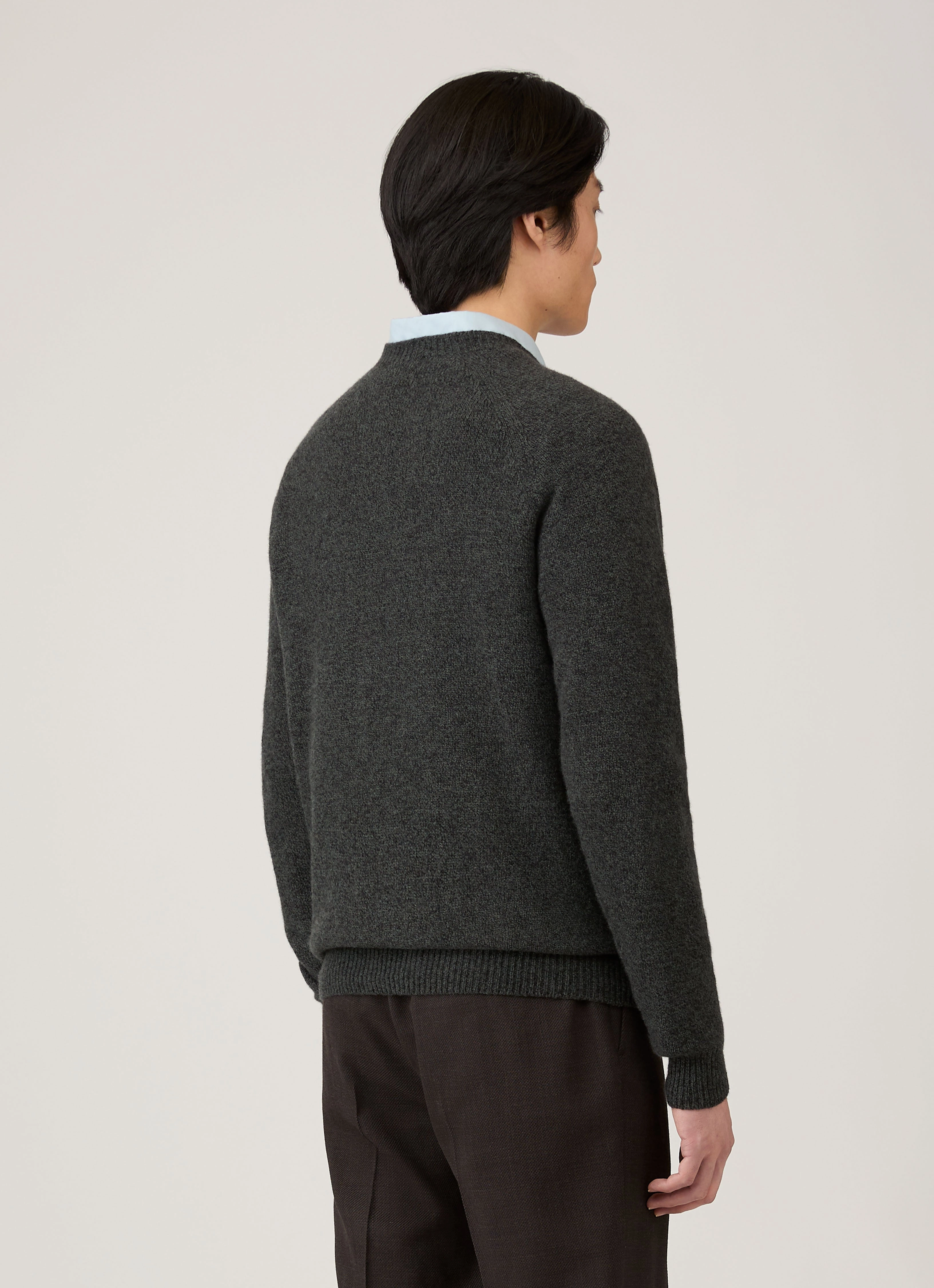 Rabbit Hair Men's Lambswool Crew Neck Jumper in Dark Green Twist