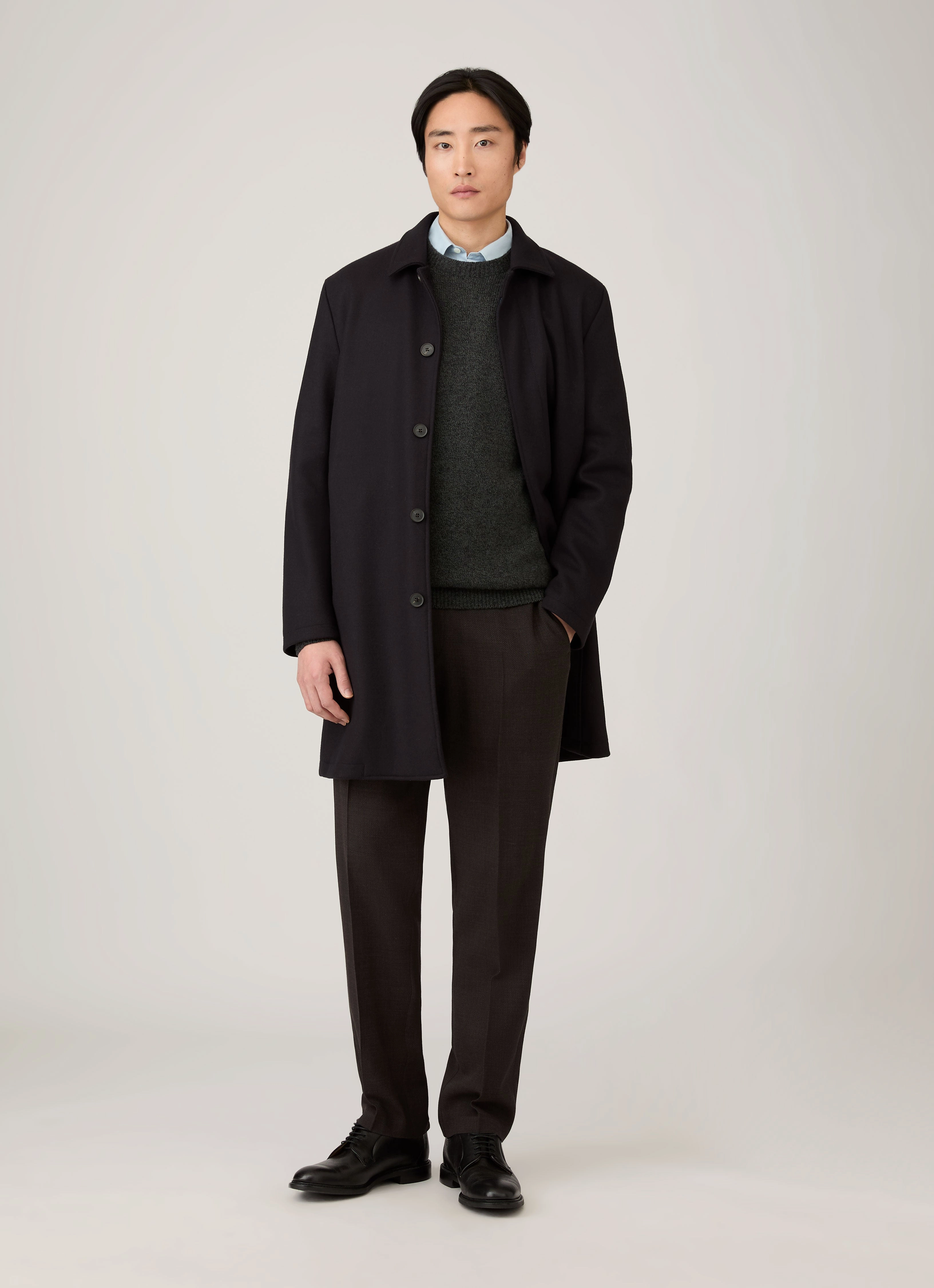 Rabbit Hair Men's Lambswool Crew Neck Jumper in Dark Green Twist