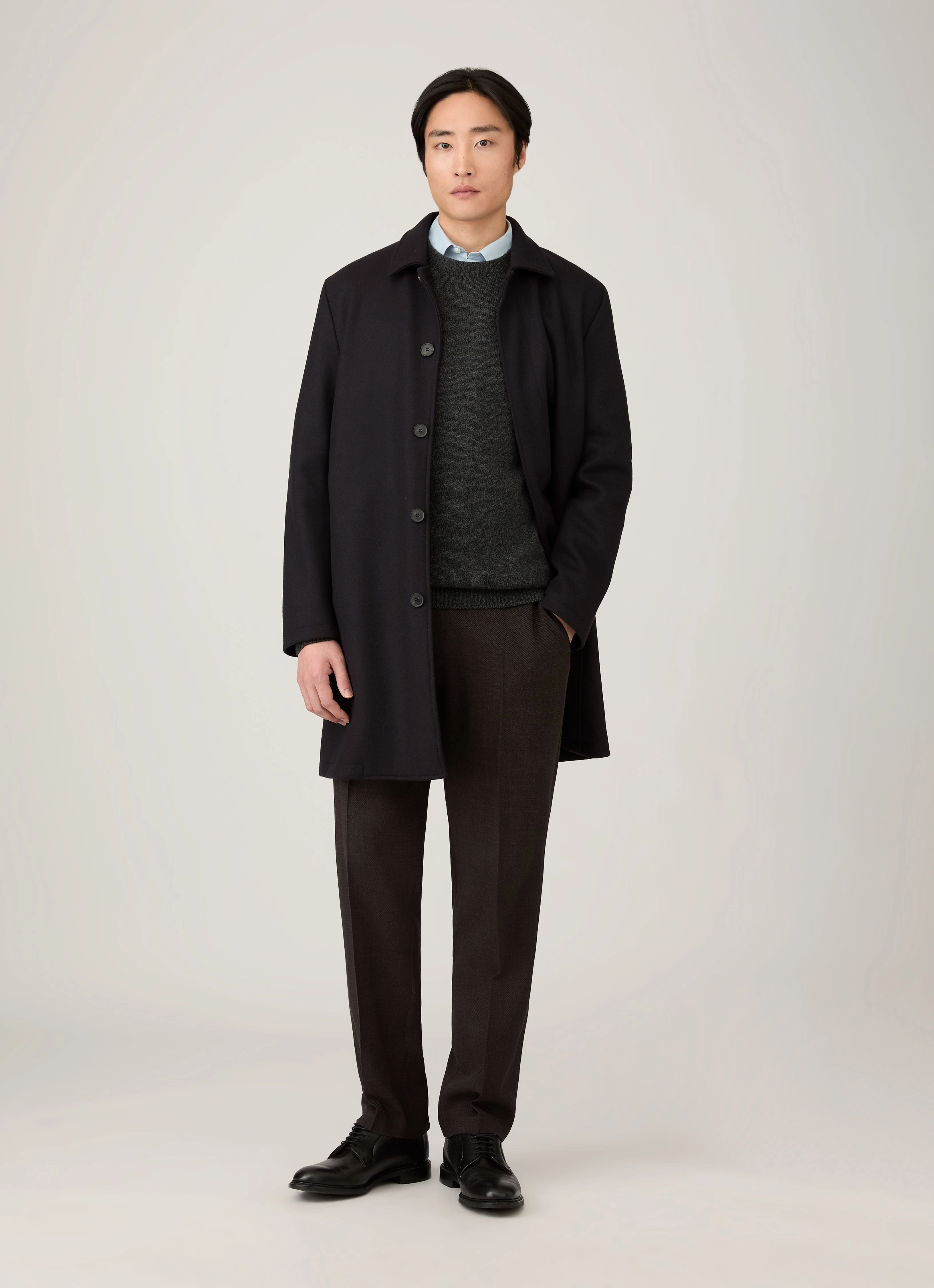 Rabbit Hair Men's Lambswool Crew Neck Jumper in Dark Green Twist