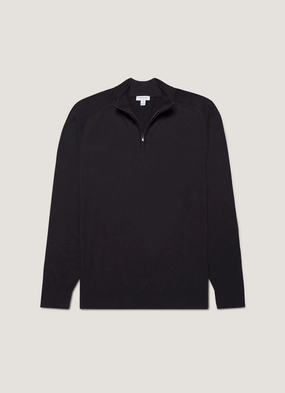 Men's Sea Island Cashmere Half Zip in Black Warm
