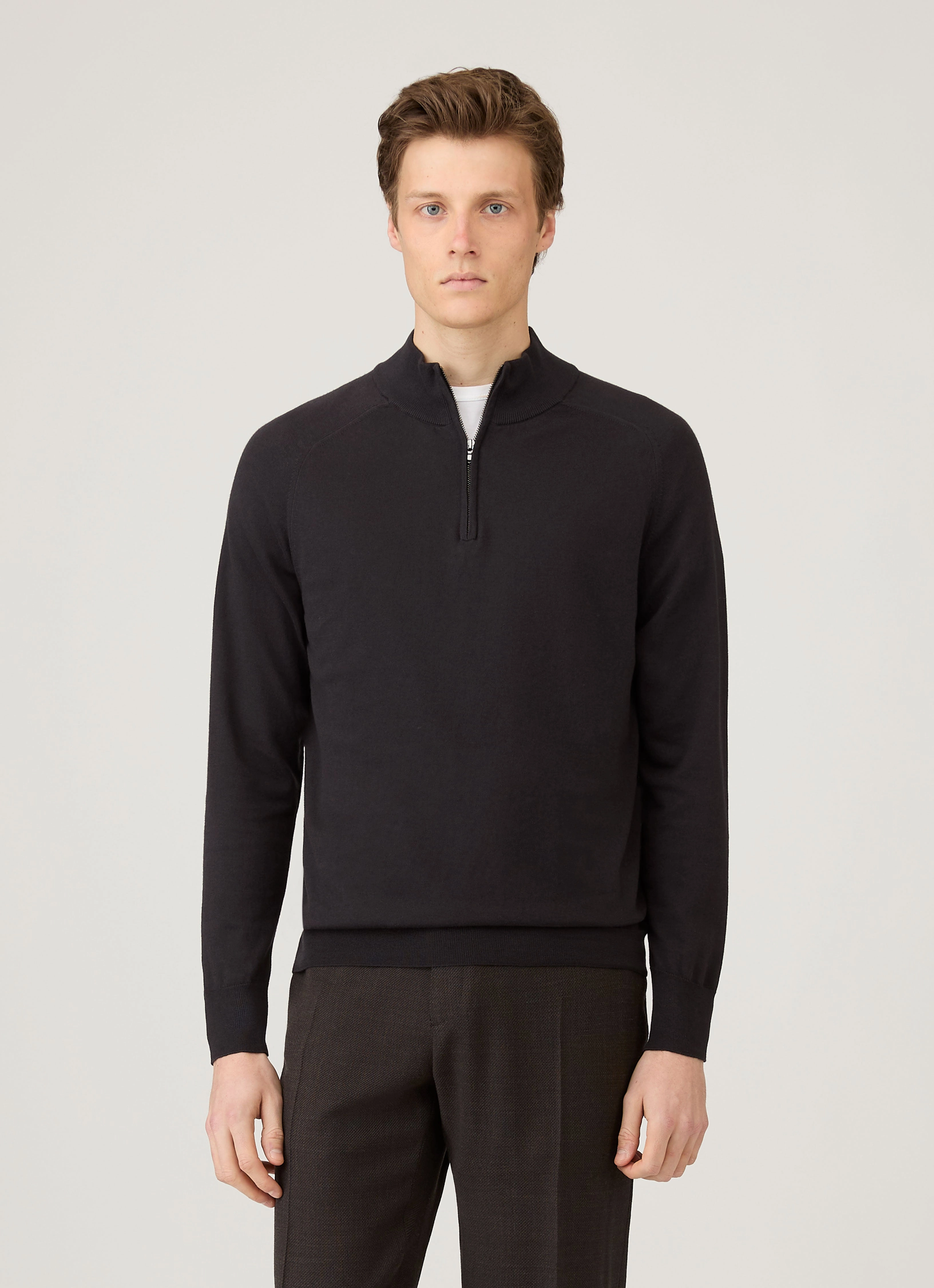 Rabbit Hair Men's Sea Island Cashmere Half Zip in Black