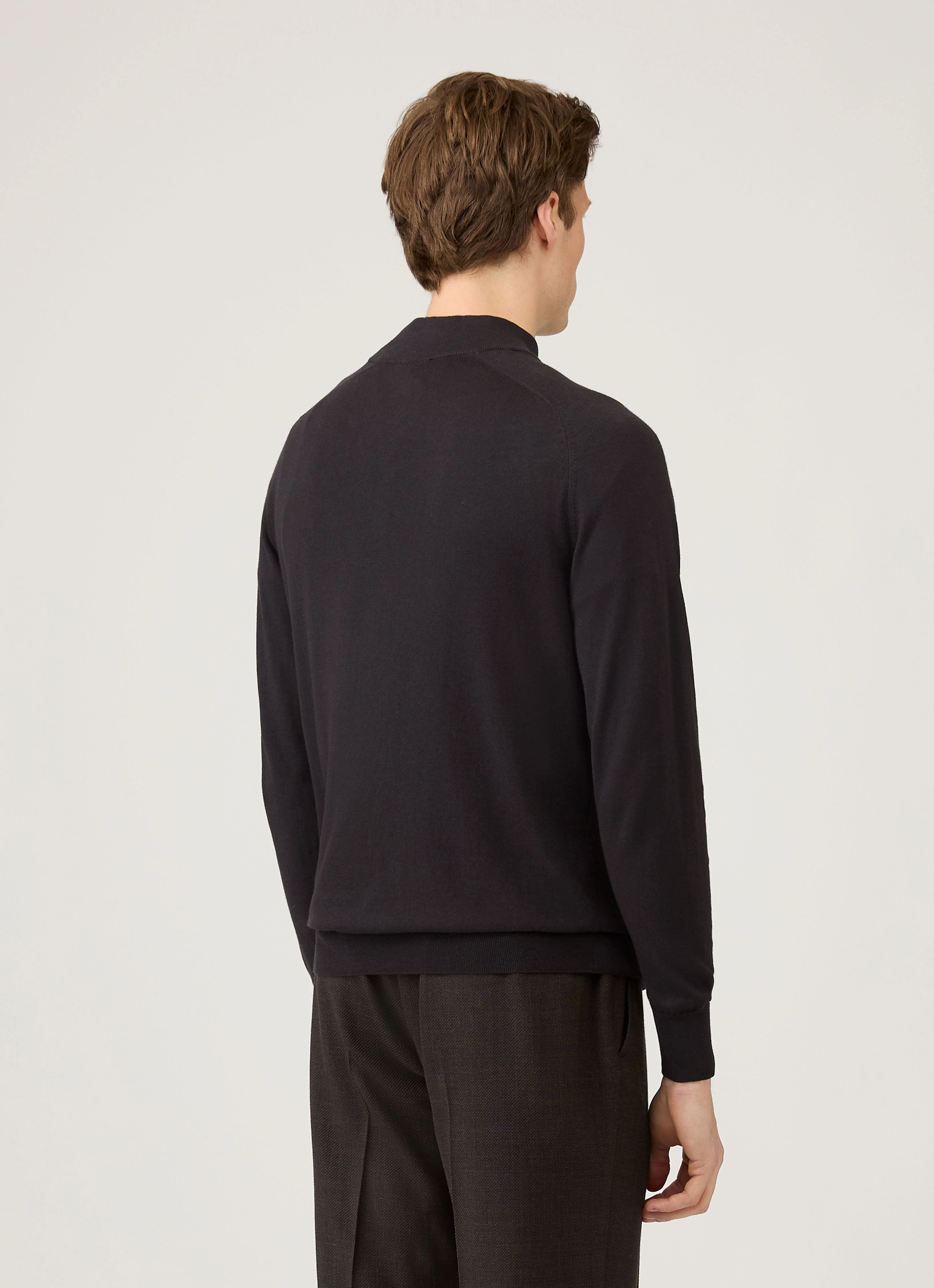 Rabbit Hair Men's Sea Island Cashmere Half Zip in Black