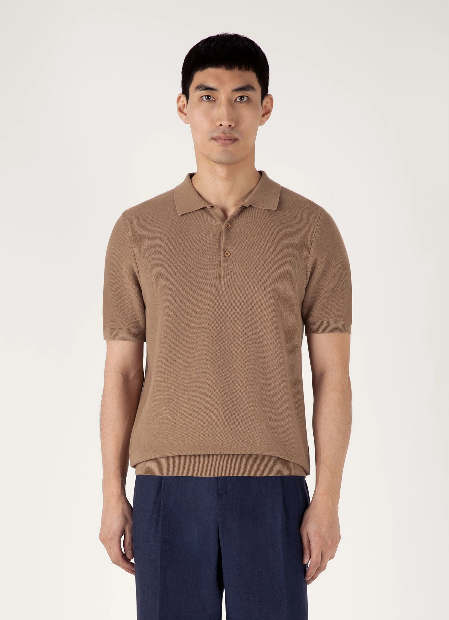 Raglan Sleeve Men's Knit Polo Shirt in Dune