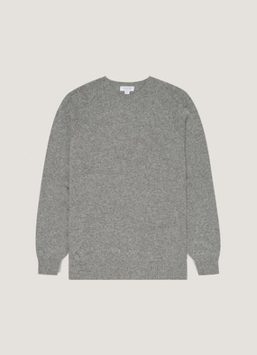Men's Lambswool Crew Neck Jumper in Mid Grey Melange Winter knit staple