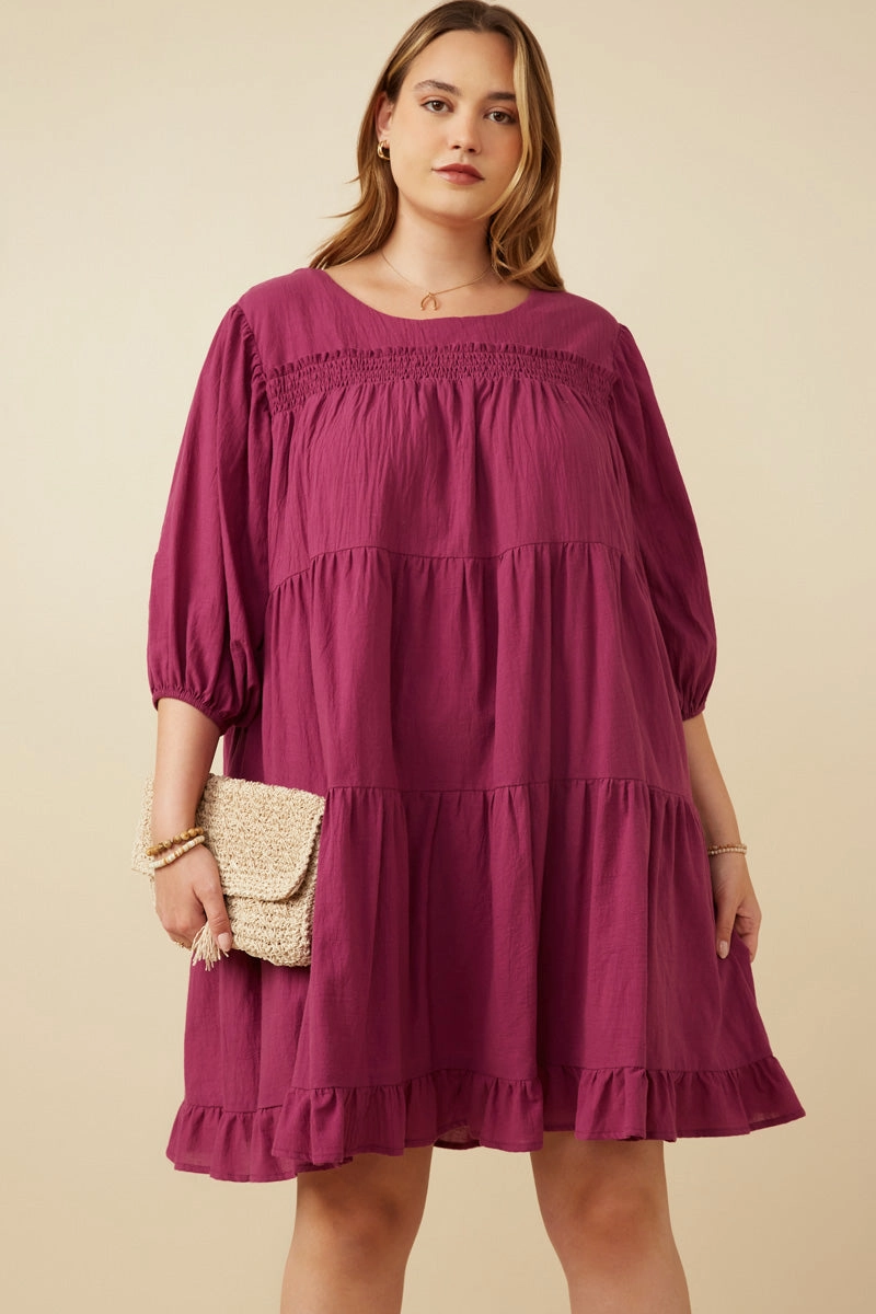 Smocking Detailed Puff Sleeve Tiered Dress Quick Outfit Relaxing Style