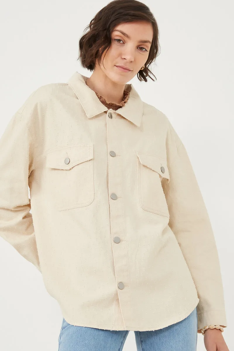 Distressed Detail Button Up Shacket Sleek Layer Look