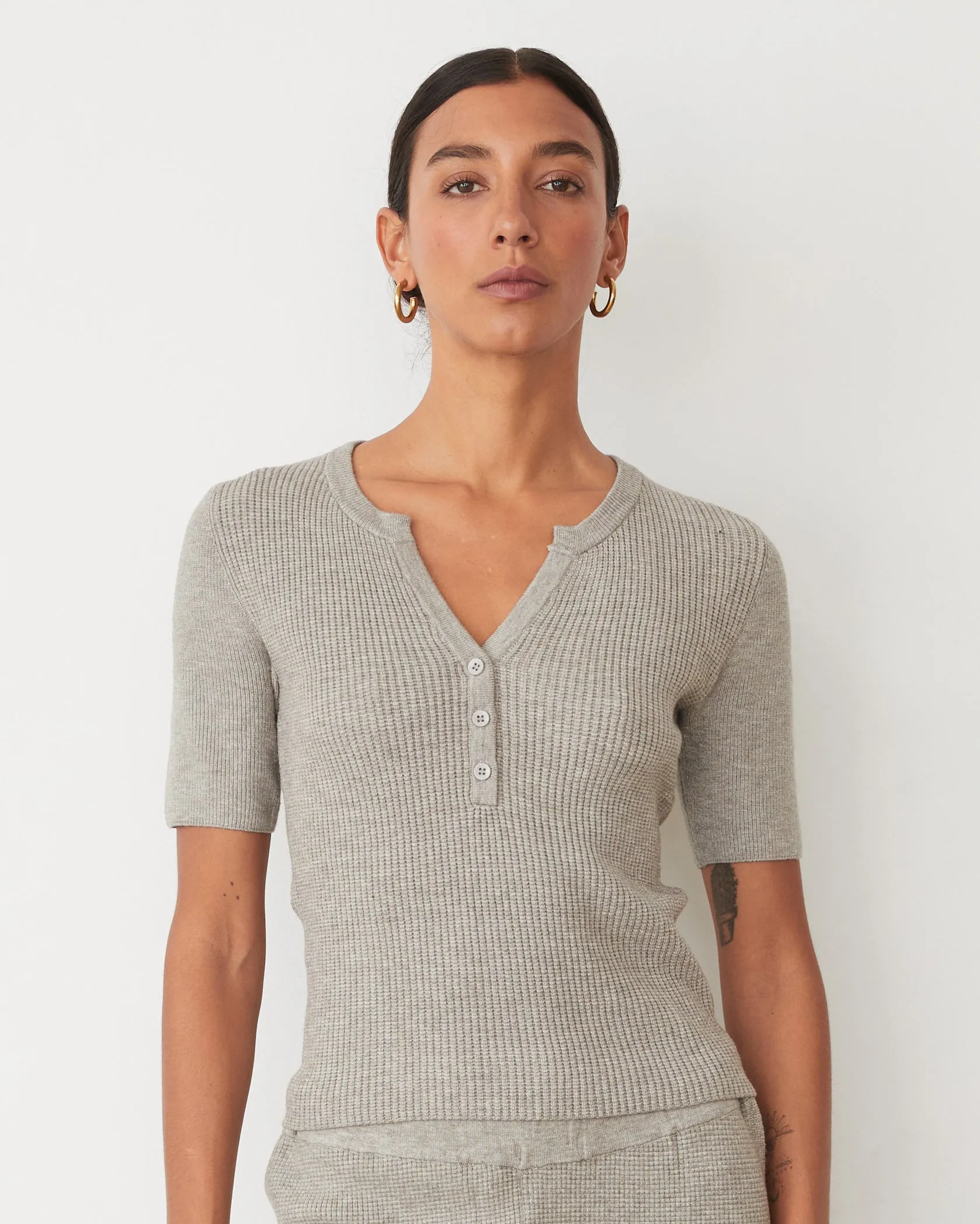 Softknit Rib Waffle Henley Polished Image