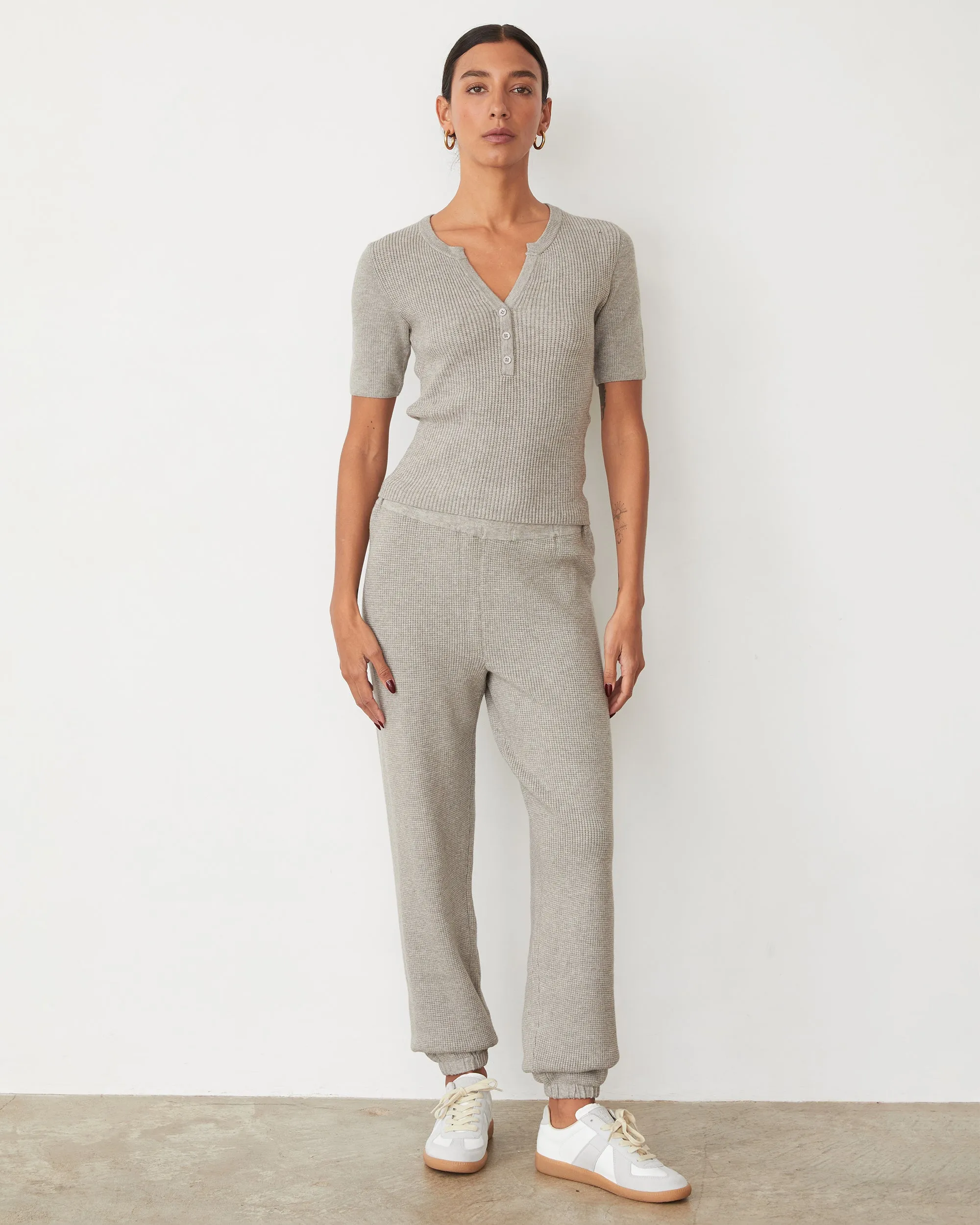 Refined Vibe Chic Softknit Rib Waffle Henley