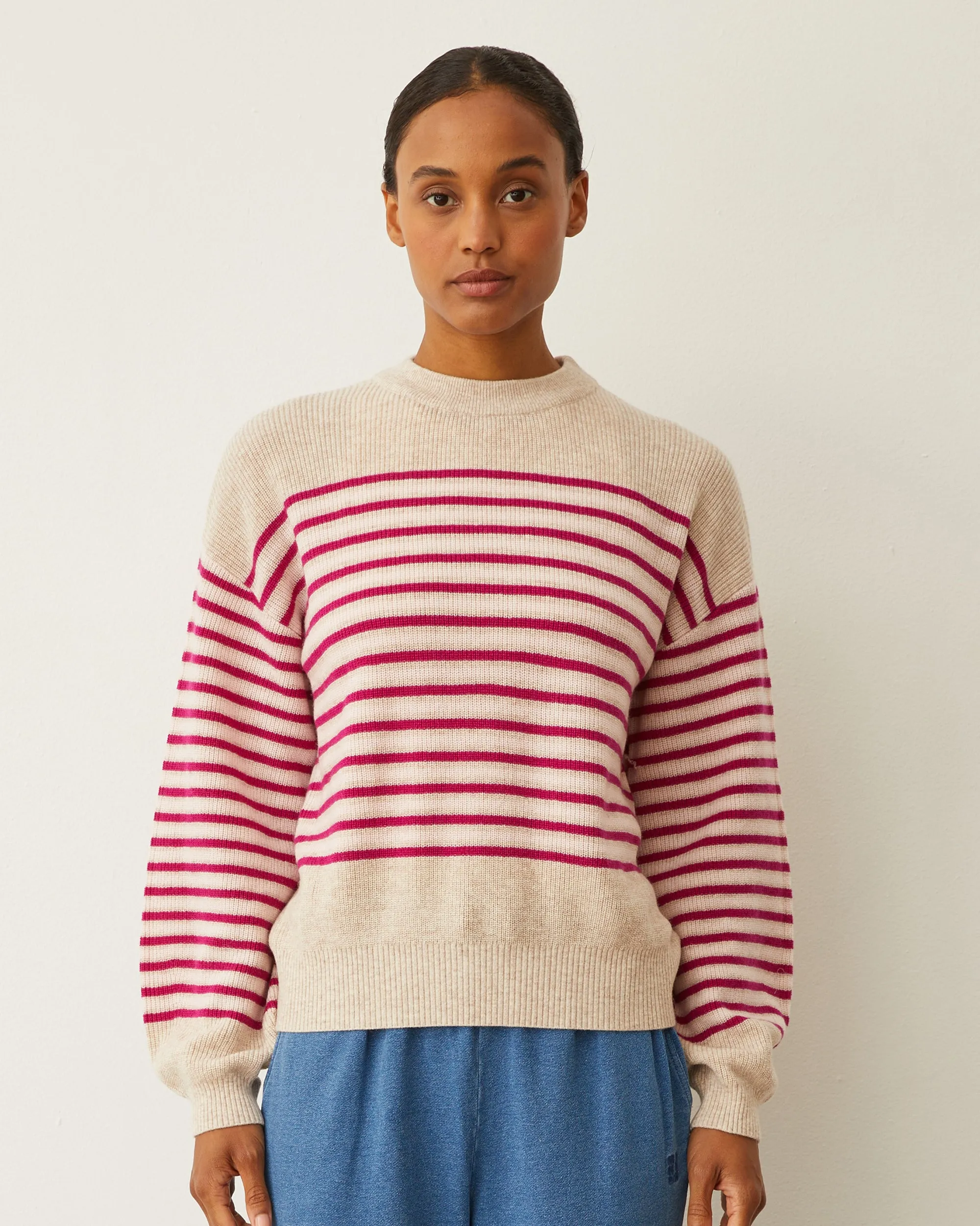 Lightweight Tailoring Versatile Layering Wool Cashmere Stripe Sweater
