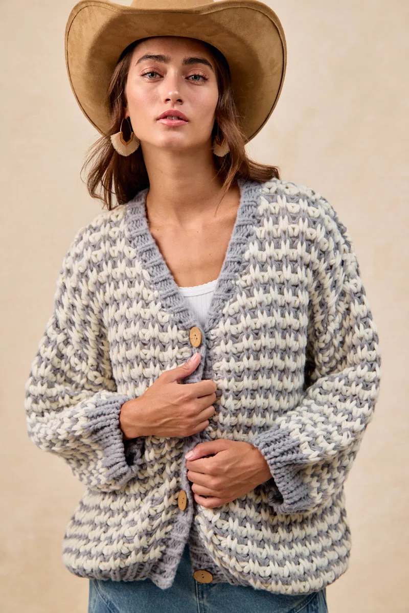 Refined Casual Street Explorer Fit IT4818-01 | CHUNKY FRONT BUTTONED SWEATER CARDIGAN