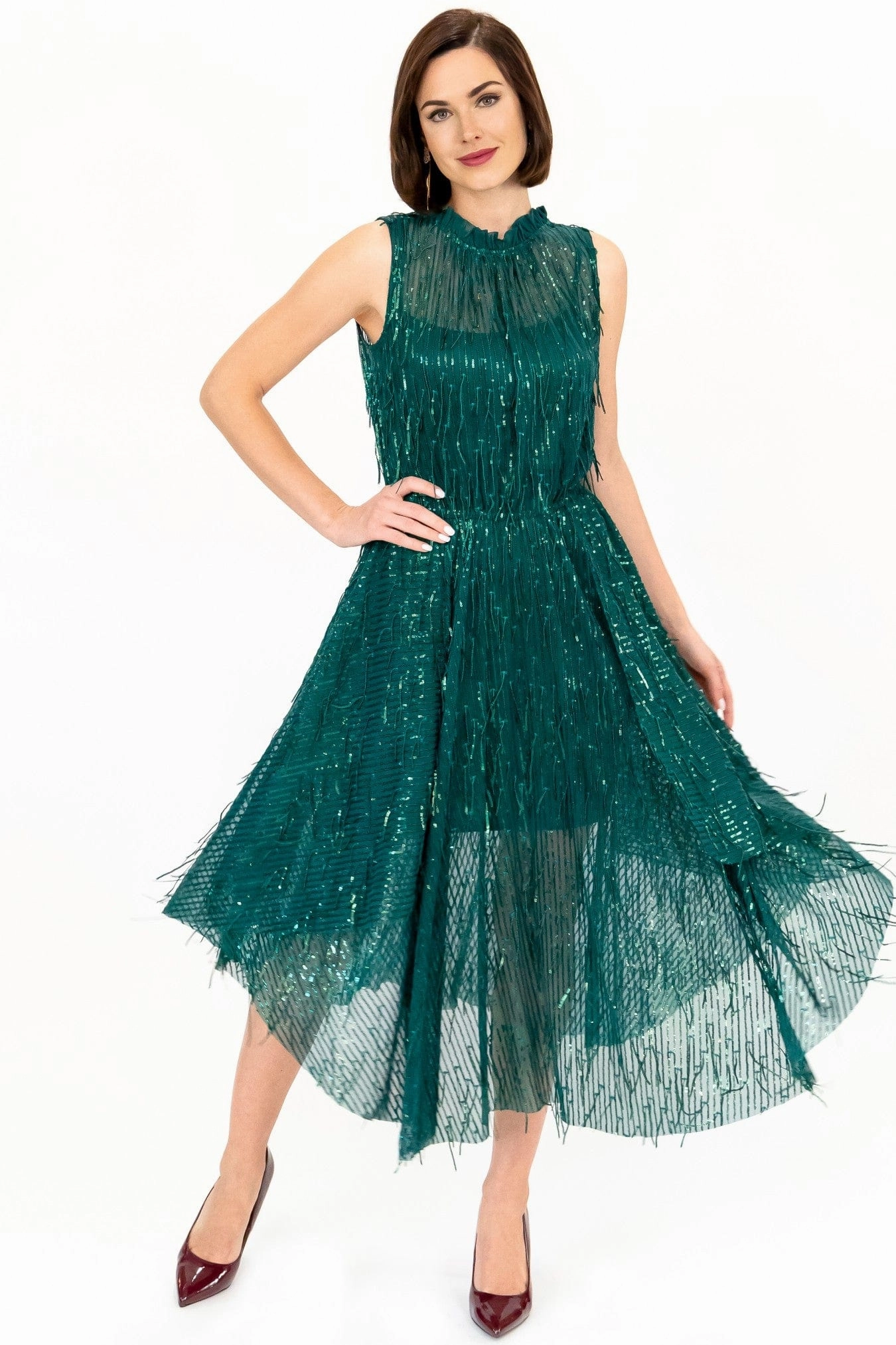 Shentel Dress  Glitter Pine Classy Look Mesh Breeze
