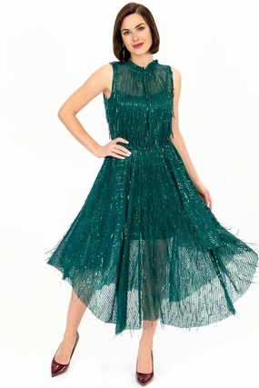 Shentel Dress  Glitter Pine Classy Look Mesh Breeze