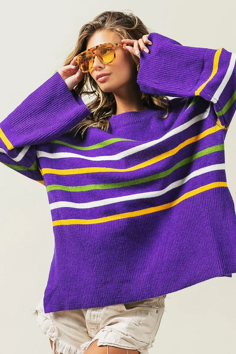 IP8621-02 | RIBBED HEM MARDI GRAS STRIPE SWEATER Light Fabric Training Comfort