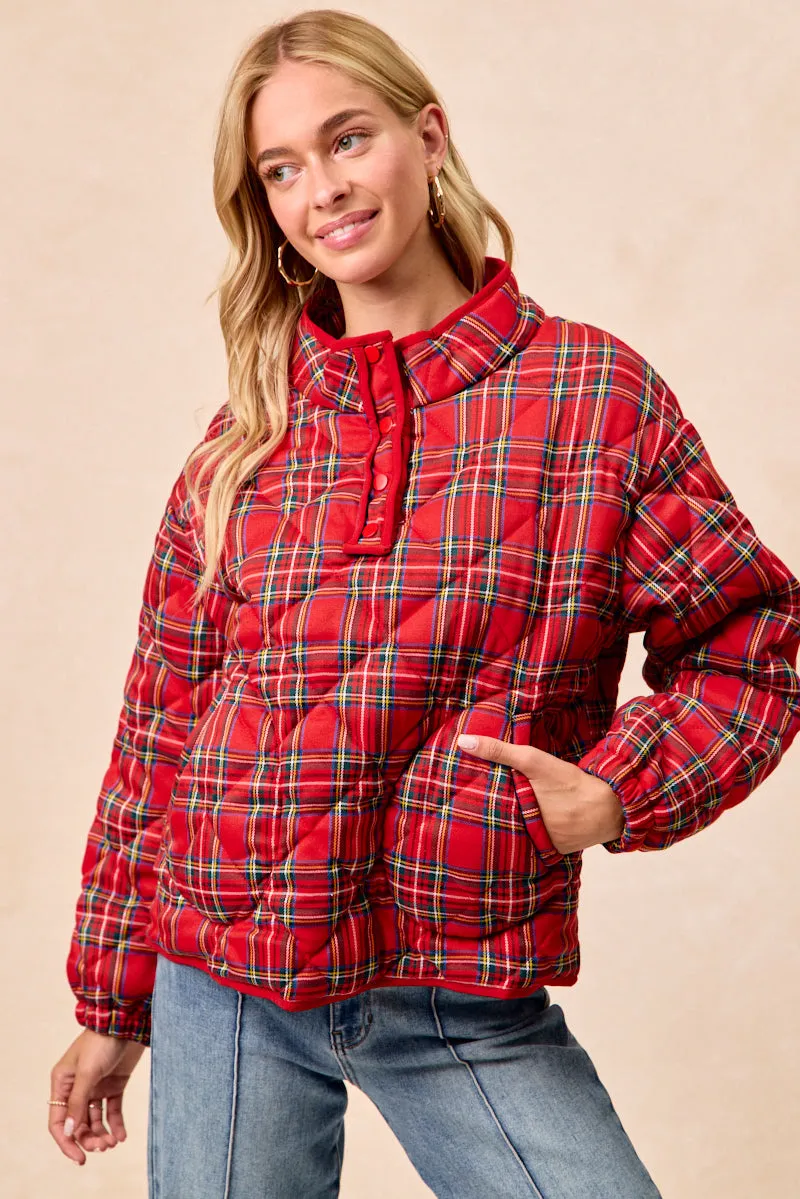 IT4750S-03 | CHRISTMAS THEME QUILTING PLAID BUTTONED TOP quick dry Office Ready
