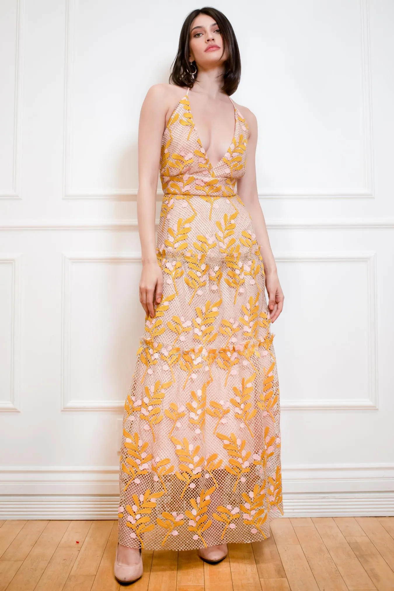 Madeline Dress - Cottage Lace Leaf Dance Shell Beach