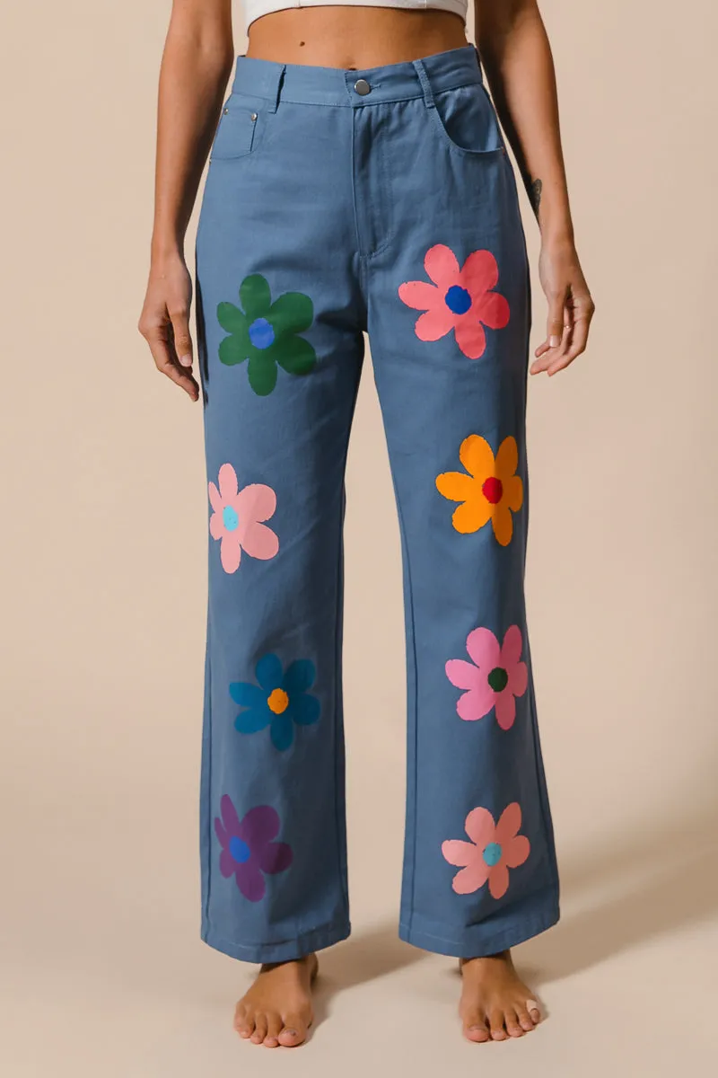 High Rise Core Basic IB1346-01 | FLOWER PRINT STRAIGHT LEGS PANTS