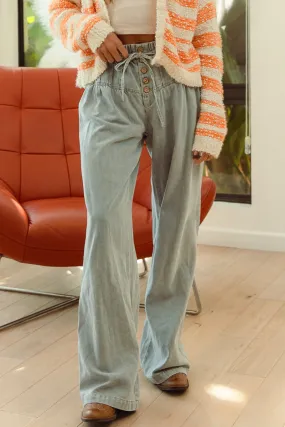 IB1598-01P | PLUS SHRRIED DETAIL FRONT BUTTONED DENIM PANTS Quick Wash Perfect Stretch