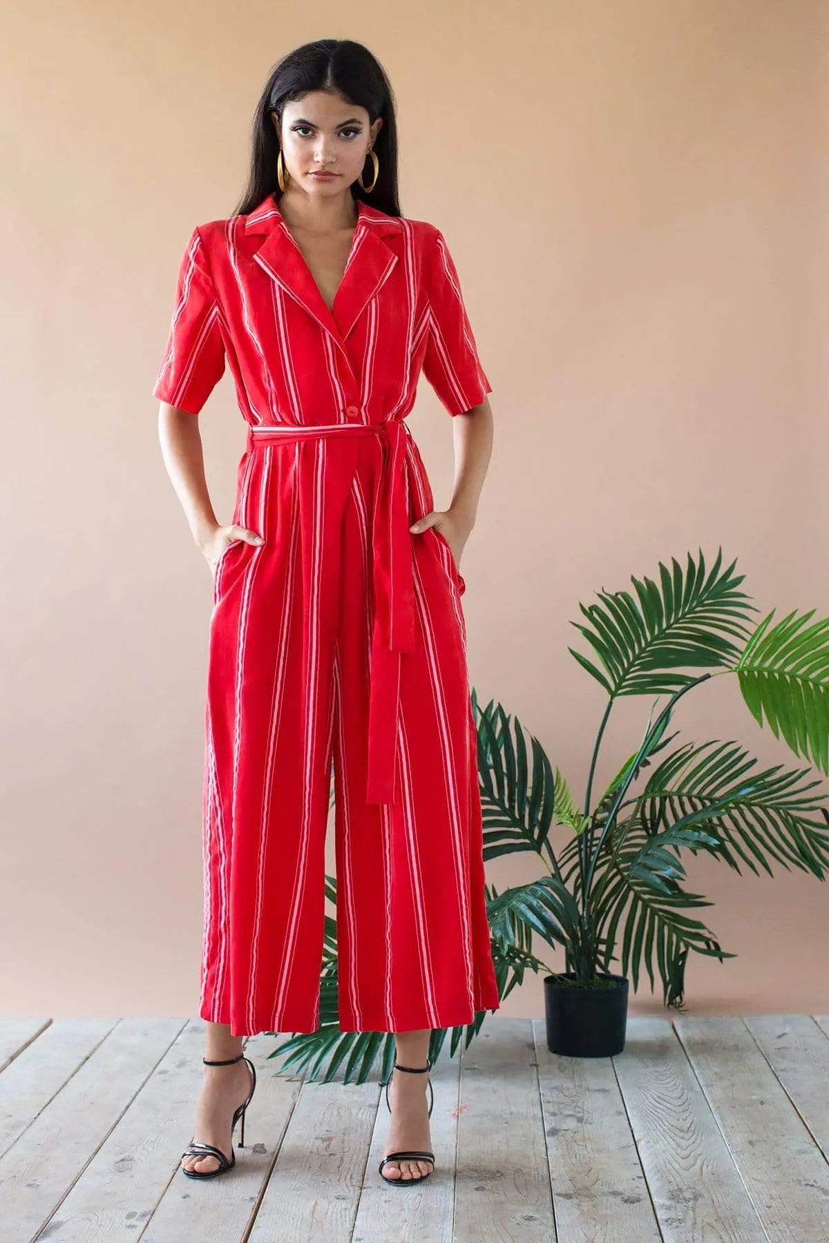 Relaxed Silhouette Rosie Jumpsuit - Red Candy Stripe