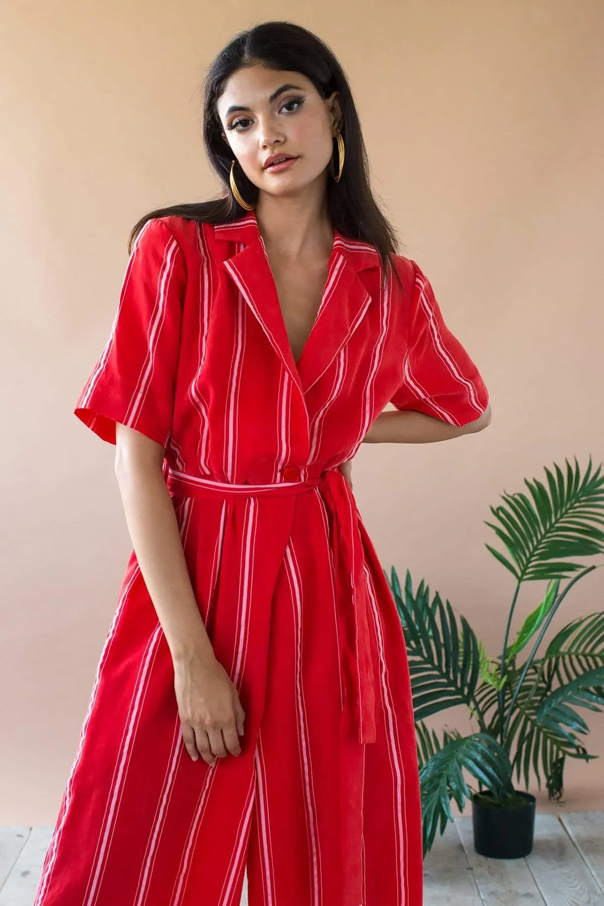 Relaxed Silhouette Rosie Jumpsuit - Red Candy Stripe